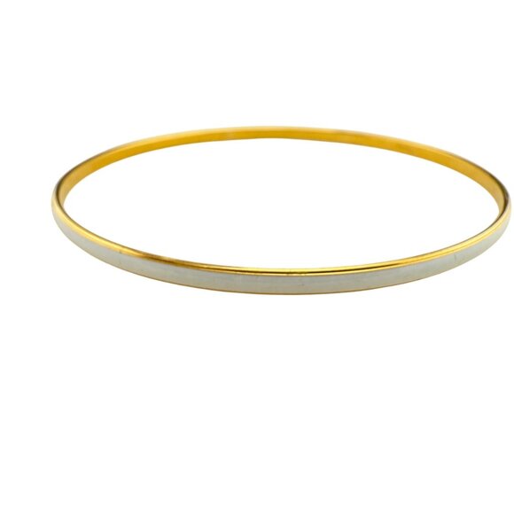 Vintage Crown Trifari White Enamel Gold-Tone Bangle Bracelet Signed Elegant Desi - Picture 4 of 6